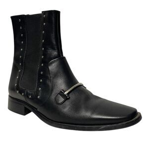 FINERY London Studded Black Leather Ankle Boots 37